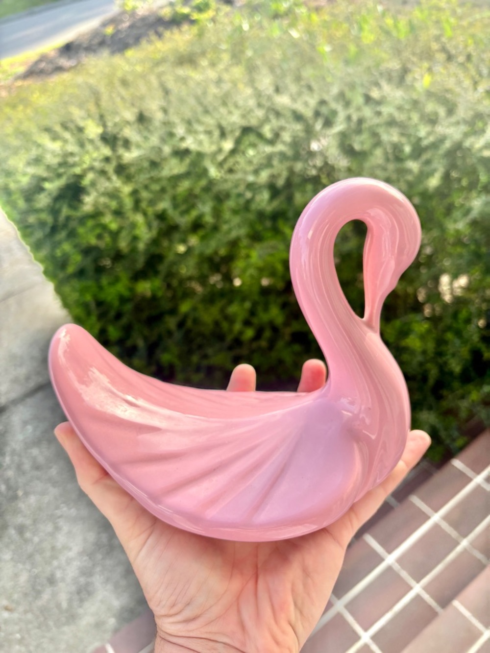 Vintage Pink Swan Planter Vase Glass MCM Cottagecore Decor 7”